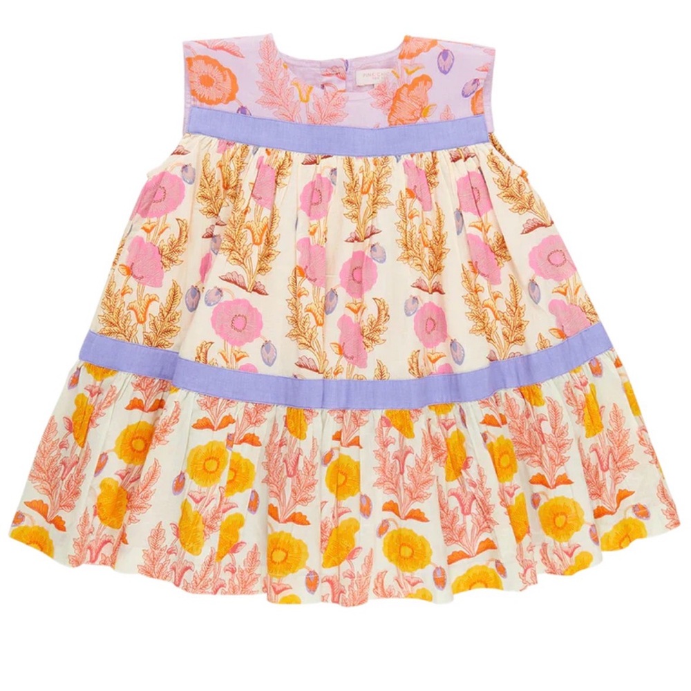 Pink Chicken Floral Kids Dress - Pink, Orange, Purple